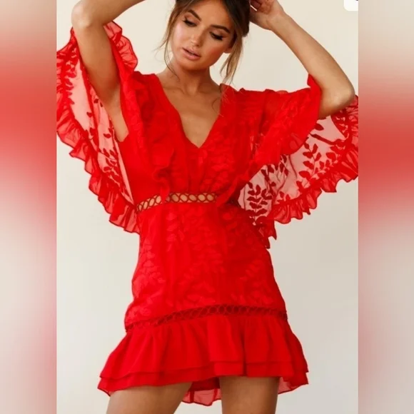 Selfie Leslie Caspar Batwing Red Dress - Picture 1 of 8